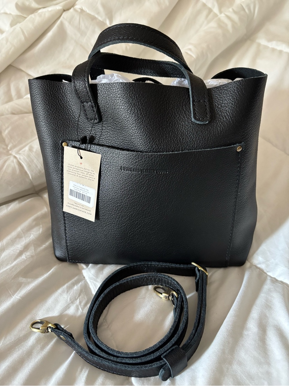 Portland Leather Goods Medium Crossbody Tote in Pebbled Black Classic (No Zip)